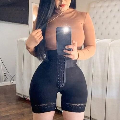 Fajas Waist Trainer Body Shaper Women Skims Shapewear High Waist Thigh Trimmer Sexy Lace Panties Zipper Double Control