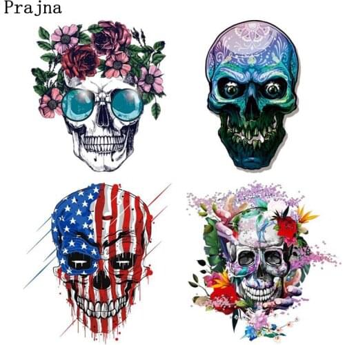 Colorful Punk Skull Patches Iron-on transfer For Clothing Stickers Skeleton Biker Heat Thermal Transfer Patches On Clothes DIY