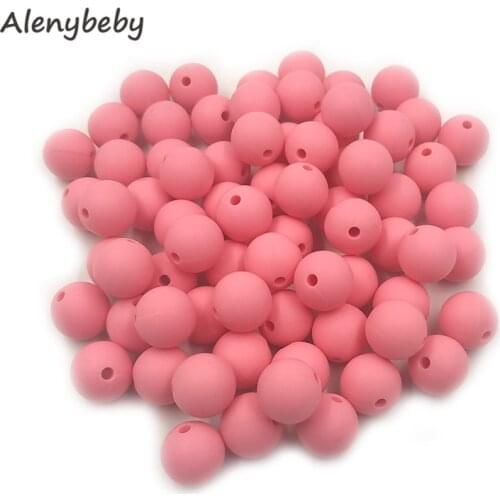 Baby Pink Color Food Grade Silicone Round Bead 12/15mm Baby Teether Necklace DIY Pacifier Chain Care Baby Teether Product