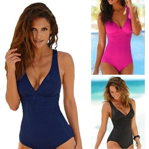 Hot Selling Solid Color Sexy V-neck Back Cross Strap One-piece Swimsuit Womens Breathable Soft Quick-drying Bikini Wholesale