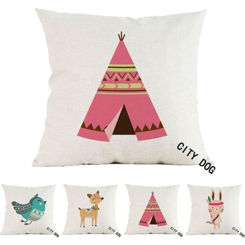 Tribe Woodland Animal Triangle tent Print Linen Cushion Cover Decorative Pillow Case For Chair Sofa Home Decor Throw Pillows