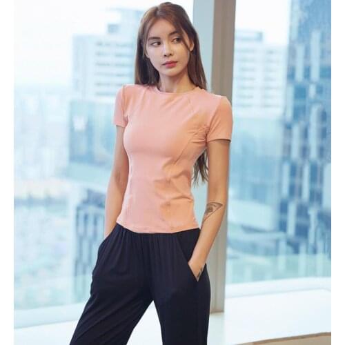 Women Slim Fit Sport Shirts Solid Color High Elastic Gym Yoga Top Running Breathable Short Sleeve T-Shirts Streak Workout Tops