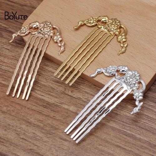 BoYuTe (10 Pieces/Lot) 15*50MM 5 Teeth Metal Brass Hair Comb Welding 40MM Flower Diy Hair Accessories Handmade Materials