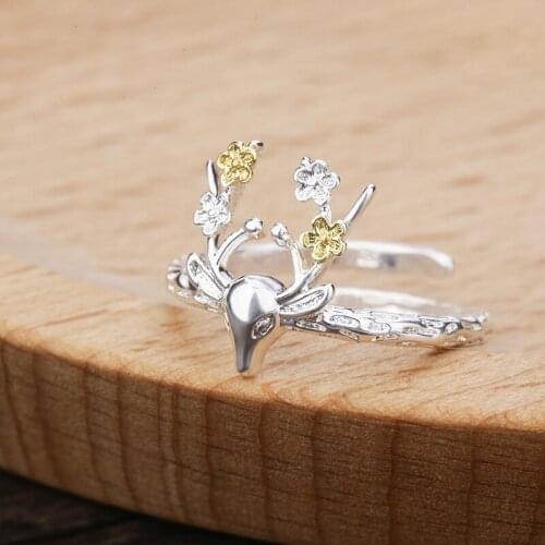 Fashionable cute sika deer animal ring, adjustable opening, ladies exquisite ring, birthday, Christmas party jewelry