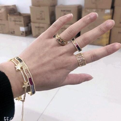 Top Fashion Gold Filled Paved Multi Color Rainbow Cz Mothers Day Gift Finger Rings Mama Letter 2021 Latest New Arrived Jewelry