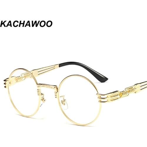 Kachawoo vintage retro glasses men gold metal frame clear lens nerd round eyeglasses frame women decoration 2018 ochelari femei