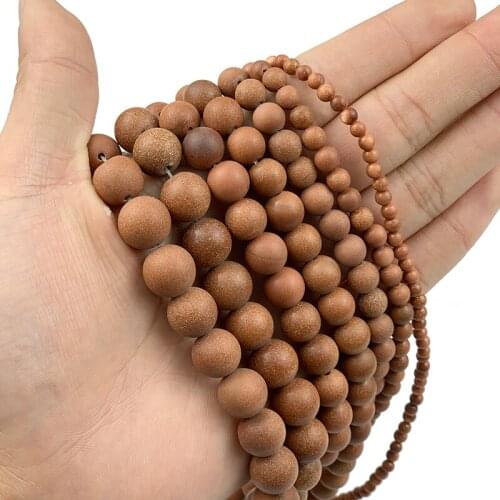 MKTREG Natural Matte Golden sand Stone Round Loose beads ball 4/6/8/10/12MM Jewelry bracelet necklace making accessories DIY