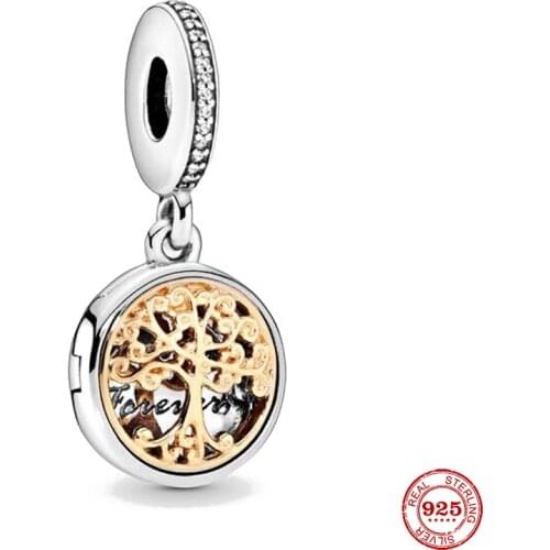 New Original Silver Color Two-Tones Family Tree Dangle Bead Fit European Pandora Charms Bracelet Bangles Diy Jewelry P123-G