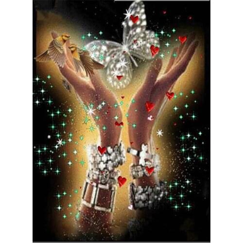 New 5D DIY Diamond Painting Cross Stitch Crystal hand butterfly Full Rhinestones Mosaic Diamond Embroidery Decor Painting FZ654