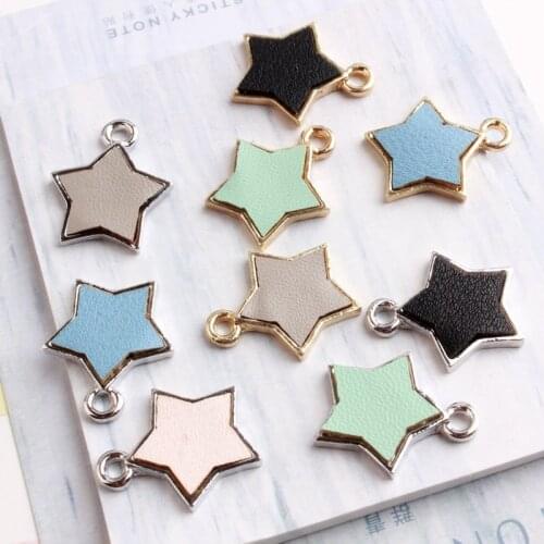 10pcs/lot Fashion Star Shape Geometry Charm Earring Pendant Silver Gold Color Tone Star With Leather Charms