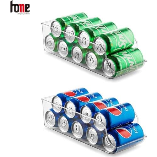 Refrigerator Organizer Bins Pop Soda Can Dispenser Beverage Holder for Kitchen Countertops Cabinets Clear Plastic Storage Rack