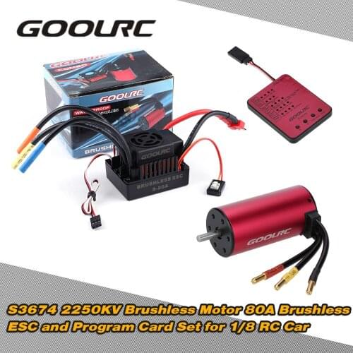 Original GoolRC S3674 2250KV Sensorless Brushless Motor 80A Brushless ESC and Program Card Combo Set for 1/8 RC Car Truck