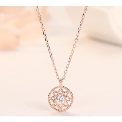 Personalized retro round Necklace womens 925 Sterling Silver with zircon six pointed star Pendant Necklace short clavicle chain