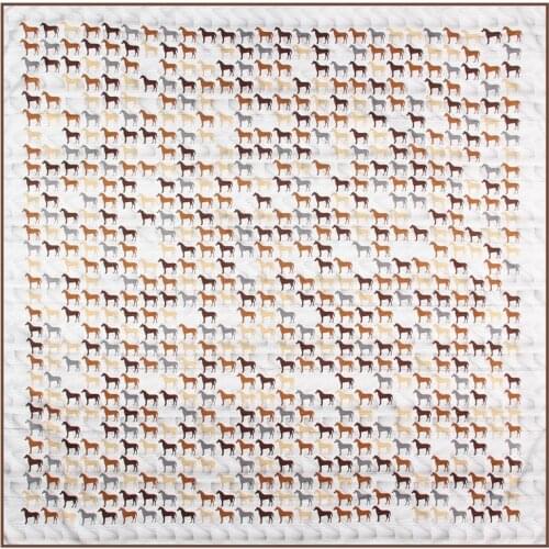 POBING Manual Hand Rolled Twill Silk Scarf Women Horse Print Square Scarves Echarpes Foulards Femme Wrap Bandana Hijab 90CM