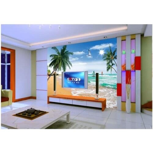 Custom photo wallpaper for walls 3 d Mediterranean murals Seaside beach tree boat TV background wall papers for living room
