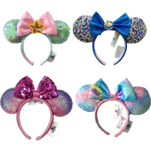Disney Rainbow Mickey Mouse Ear Headband Handsome Monkey King Hair Hoop Fish scale sequin mesh Party Headwear Girl Toy Birthday