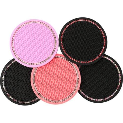 1PC Rhinestone Car Water Cup Holder Anti-slip Mat Mini Silicone Moisture-proof Mat Shockproof Noise-proof Car Interior