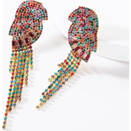 Earings Fashion Jewelry 2019 European Rhinestone Parrot-shaped Long Tassel Womens Fashion Personality Popular Earrings Bohemian