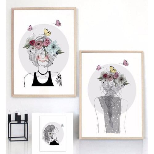 Light Art Nordic Style Modern Minimalist Canvas Painting Butterfly Flower Beautiful Girl Wall Poster Bedroom Home Decor Pictures