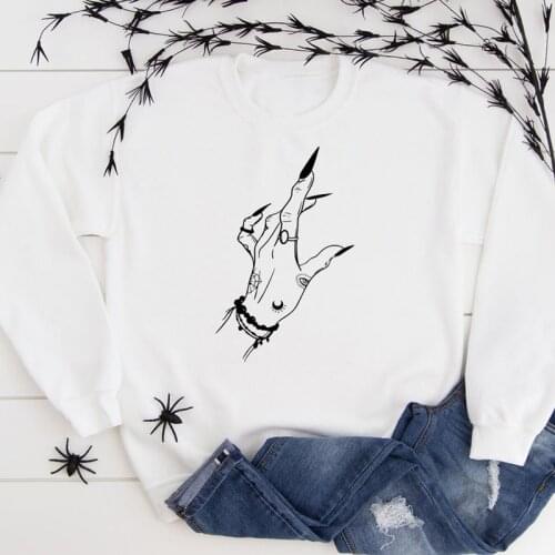 Witch Hand Halloween Sweatshirt Scary Women Graphic Holiday Party Sweatshirts Funny Bad Witch Vibes Pullovers Streetwear