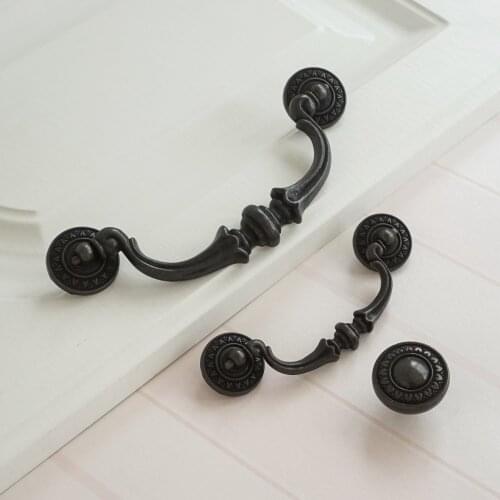 Vintage Black Drawer Drop Bails Door Pull Handles Rustic Furniture Cupboard Handle 89 140mm Zinc Alloy