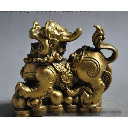 Chinese fengshui brass wealth ingot money coin Brave troops Pixiu beast statue