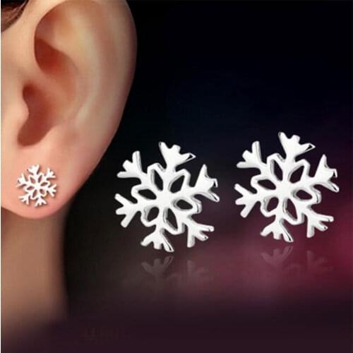 ANENJERY 925 Sterling Silver Snowflake Stud Earrings For Women Gift Boucle d'oreille oorbellen S-E52