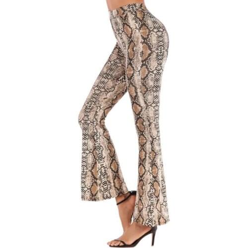 Women 2021 Autumn Flare Pants Fashion Casual Printed Wide Leg Sexy Party Long Pants Elastic Waist Bodycon Trousers