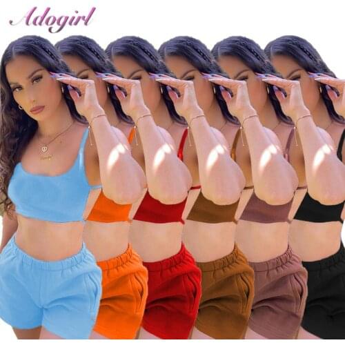 Fitness Summer Suit Sportwear Yoga Two Piece Sets Women Solid Strapless Vest Tank Top Bikers Shorts Pants Suit Outfit Tracksuit