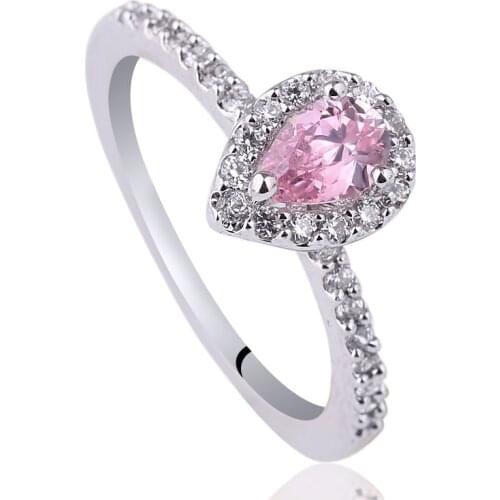 Lady Real 925 Sterling Silver Wedding Ring 4x6mm Pear Shape Cubic Zirconia Jewelry R150