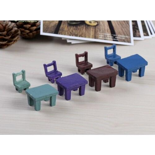 1 Set Style Mini Chair Tables Set Simulation Resin Ornaments Micro Landscape Flowerpot Accessories Decoration