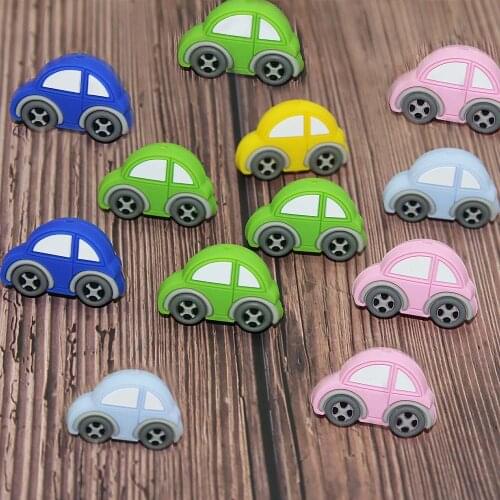 Cute-Idea 10PCs Car Cartoon Beads Teether Accessories Chain Pacifier BPA Free Chewable Teething Soft Baby Product Food Grade
