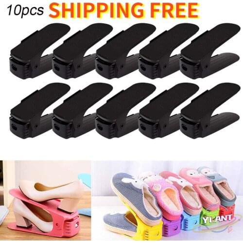 SWT 10pcs Durable Adjustable Shoe Organizer Footwear Support Slot Space Saving Cabinet Closet Stand Shoes Storage Rack Shoebox