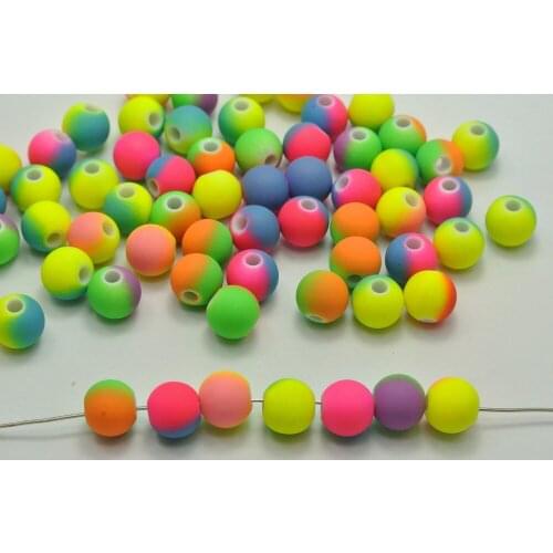 200 Multi-Color Neon Beads Acrylic Round Beads 8mm(0.32") Rubber Tone