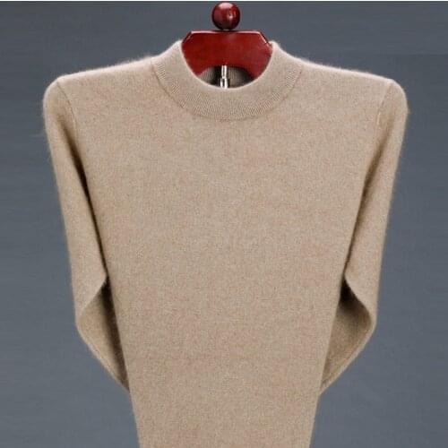 2020 Cashmere Sweater Mens Thickened Middle-aged Semi-turtleneck Sweater Solid Color Knitted Base Warm Cashmere Sweater