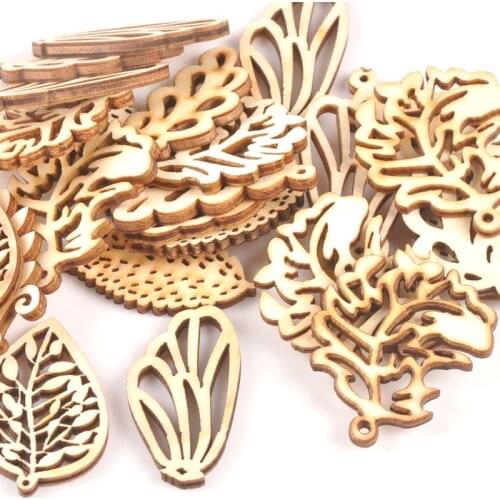 25pcs 40mm Mixed Leaf Wood DIY Craft For Charms Pandents Handmade Decoration Natural Wooden Ornament For Scrapbooking m1820