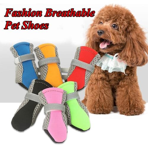 4Pcs/set Pet Dog Shoes Foot Cover Soft Dog Boots Portable Anti Slip Safety Dog Cat Shoes Puppy Sneakers With Buckle Size S-XL