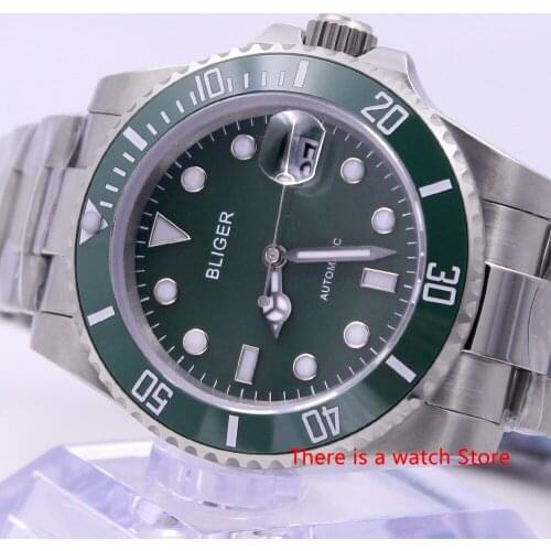 Bliger 40mm Automatic Mechanical Men Watch Luxury Brand Sapphire Crystal Watch Luminous Waterproof Calendar Wristwatch Men