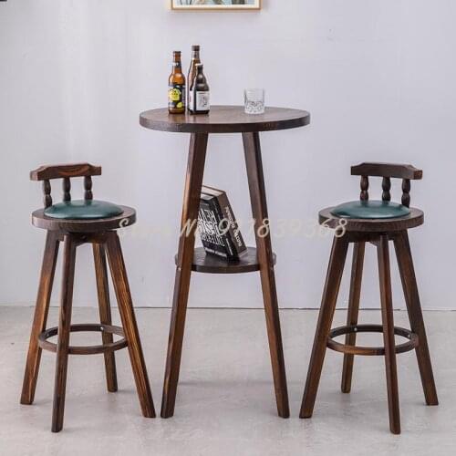 Bar Chair Modern Simple Fashion Solid Wood High Stool Household Bar Chair Revolving Back Bar Stool American Bar Chair
