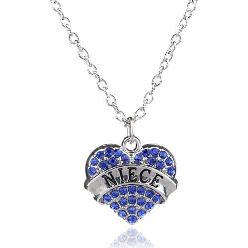 Bespmosp 24PCS/Lot Wholesale Boho Style Niece Blue Rhinestone Pendant Necklace Heart Crystal Family Jewelry Charms Love Gift