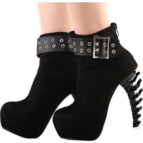 LF80679 SHOW STORY Punk Vintage Rockabilly Black Strap Buckle High-top Bone Platform Ankle Boots
