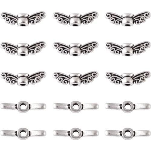 20pc Tibetan Alloy Fairy Wing Shape Beads Antique Silver Color Spacer Metal Beads Charms For Necklace Bracelet Jewelry Making