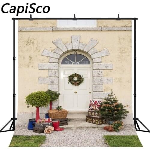 Capisco Christmas Wood Door Tree Gifts Photography Background Wreath Xmas Decor Santa Claus House backdrop Photo Studio Props