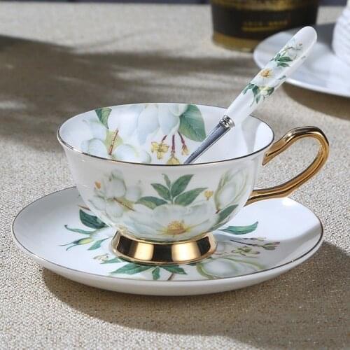 Teapot Set Drink Cup With Saucer Green Flower Printed Tea Cup British Afternoon Tea Set Bone China Coffee Cup And Saucer
