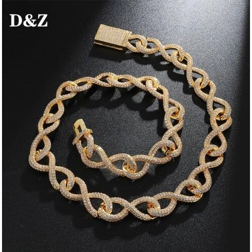 D&Z 13mm Infinite Shape Cuban Link Necklace Miami Square Lock Cuban AAA + CZ Stones Necklace Hip Hop Jewelry Gift
