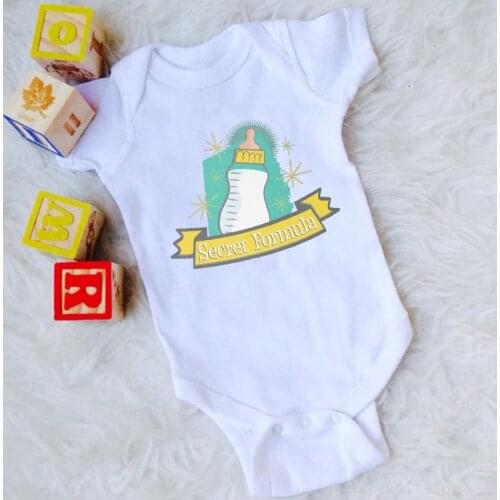 DERMSPE Newborn Baby Girls Boys Short Sleeve Letter Print Secret Formula Cute Bottle Design Cotton Romper Jumpsuit Baby Clothes