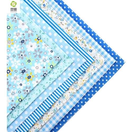 Cotton Fabric No Repeat Design Blue Series Patchwork Fabric Fat Quarter Bundle Sewing For Fabric 7 pieces/lot 50x50cm A1-7-5
