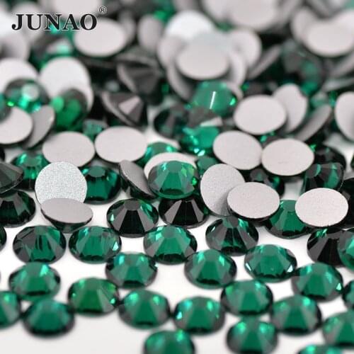 JUNAO ss6 ss10 ss20 ss30 Non Hot-Fix Crystal Beads Dark Green Nail Rhinestones Applique Flatback Glass Strass Stones For Crafts
