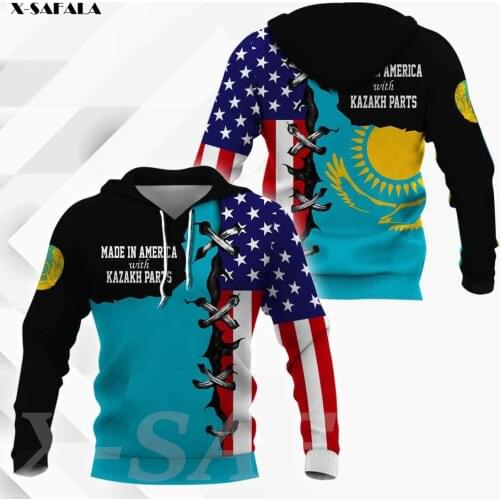 Kazakhstan The Soviet Union Countries Map Flag Skull 3D Printed Hoodie Man Women Harajuku Zipper Pullover Sweatshirt Jacket