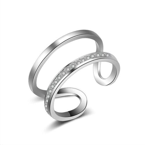 KOFSAC New Fashion 925 Silver Ring Shiny CZ Simple Geometry Double layer Tail Rings For Women Girl Engagement Party Jewelry Gift